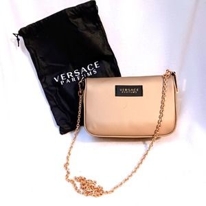 Versace Perfume Pouch Crossbody 8 x 6 Champagne Gold Bag New with Dust bag